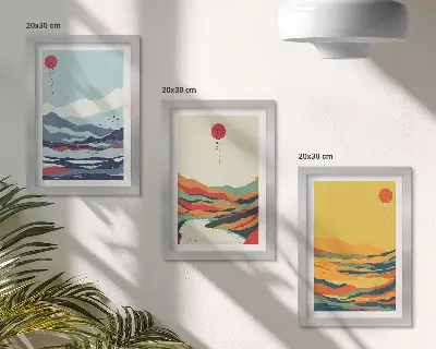 Modern keretezett képszett színes absztrakt hegyi és folyóparti tájak mintával
