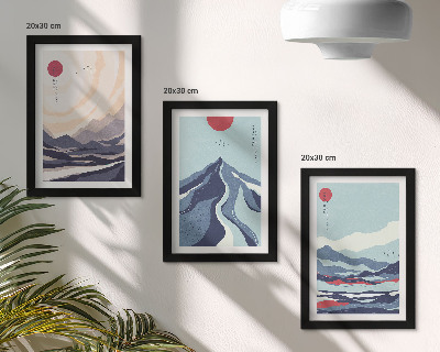 Keretezett triptichon Absztrakt hegyi tájak japán stílusban