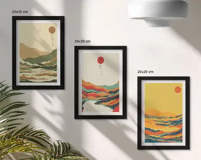 Modern keretezett képszett japandi stílusú színes hegy és folyó mintákkal