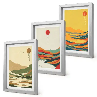 Modern keretezett képszett japandi stílusú színes hegy és folyó mintákkal