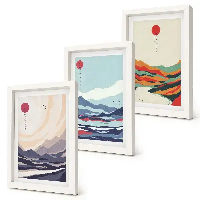 Japán absztrakt hegyi tájképek háromrészes keretezett triptichon