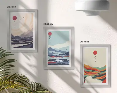Japán absztrakt hegyi tájképek háromrészes keretezett triptichon