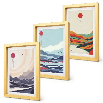 Japán absztrakt hegyi tájképek háromrészes keretezett triptichon
