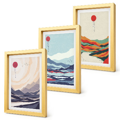 Keretezett triptichon Japán absztrakt hegyi tájképek