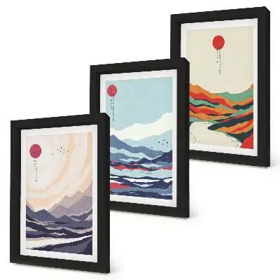Japán absztrakt hegyi tájképek háromrészes keretezett triptichon