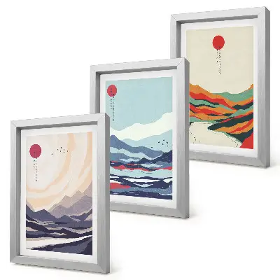 Japán absztrakt hegyi tájképek háromrészes keretezett triptichon
