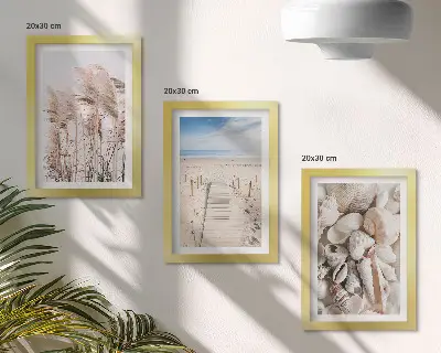 Modern keretezett képszett homokos strand kagylókkal és tengerifűvel mintával