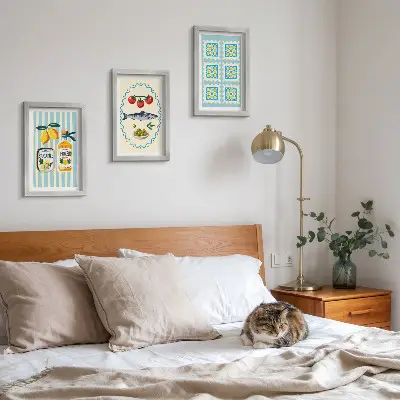 Modern keretezett képszett mediterrán stílusú konyhai illusztrációkkal