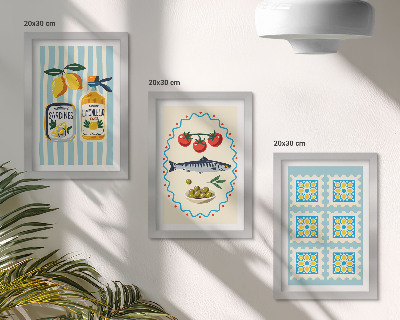 Modern keretezett kép szett Mediterrán stílusú konyha illusztrációk