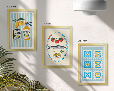 Modern keretezett kép szett Mediterrán stílusú konyha illusztrációk
