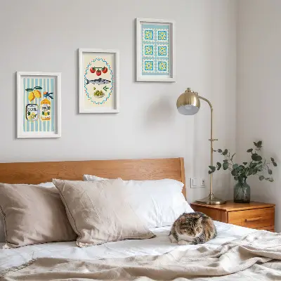 Modern keretezett képszett mediterrán stílusú konyhai illusztrációkkal