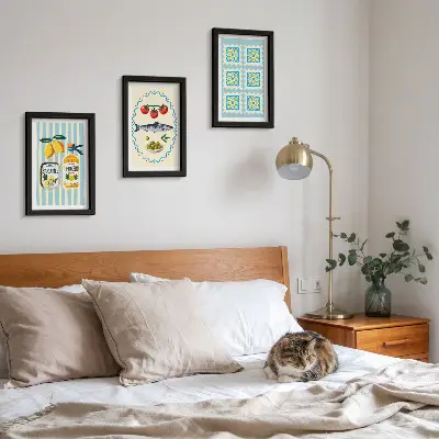 Modern keretezett képszett mediterrán stílusú konyhai illusztrációkkal