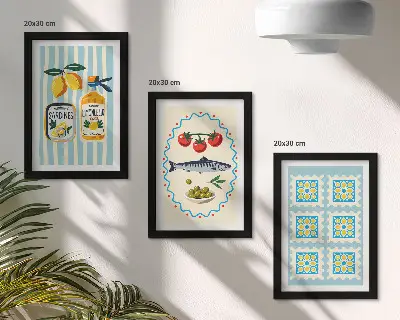 Modern keretezett képszett mediterrán stílusú konyhai illusztrációkkal