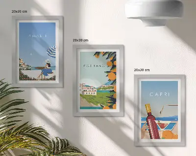 Nyaralási kilátás Amalfira, Positanóra és Caprira keretezett triptichon