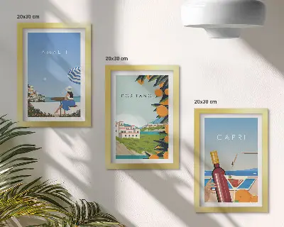 Nyaralási kilátás Amalfira, Positanóra és Caprira keretezett triptichon