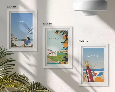 Nyaralási kilátás Amalfira, Positanóra és Caprira keretezett triptichon