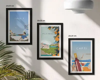 Nyaralási kilátás Amalfira, Positanóra és Caprira keretezett triptichon