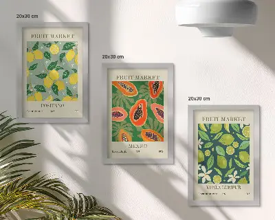 Modern keretezett képszett citrom, papaya és lime gyümölcsös mintákkal