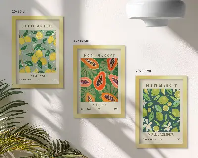 Modern keretezett képszett citrom, papaya és lime gyümölcsös mintákkal