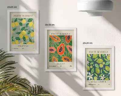 Modern keretezett képszett citrom, papaya és lime gyümölcsös mintákkal