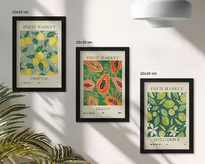 Modern keretezett képszett citrom, papaya és lime gyümölcsös mintákkal