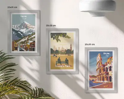 Keretezett triptichon a londoni Ouray Park hegyei és a római Colosseum ábrázolásával