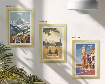 Keretezett triptichon a londoni Ouray Park hegyei és a római Colosseum ábrázolásával