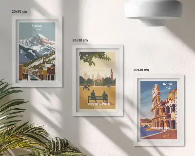 Keretezett triptichon a londoni Ouray Park hegyei és a római Colosseum ábrázolásával