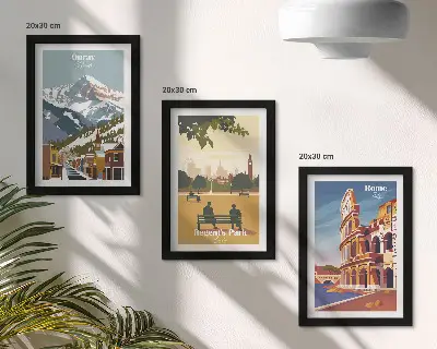 Keretezett triptichon a londoni Ouray Park hegyei és a római Colosseum ábrázolásával