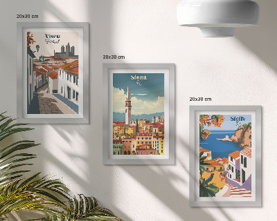 Keretezett triptichon Retro illusztrációk híres városokról a világ minden tájáról