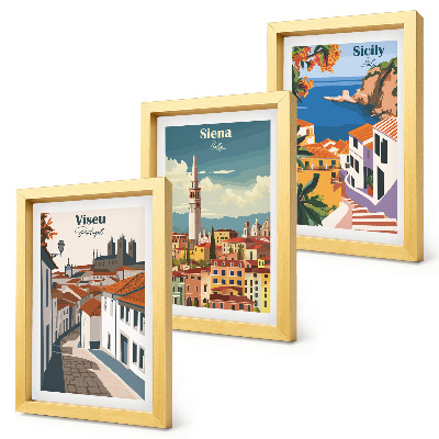 Keretezett triptichon Retro illusztrációk híres városokról a világ minden tájáról