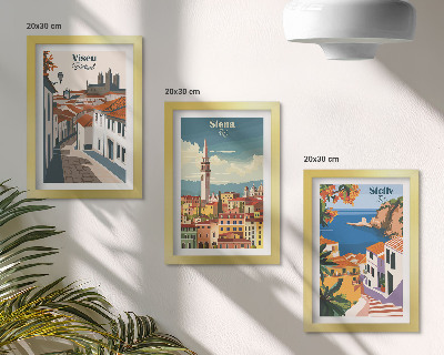 Keretezett triptichon Retro illusztrációk híres városokról a világ minden tájáról