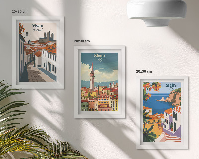 Keretezett triptichon Retro illusztrációk híres városokról a világ minden tájáról