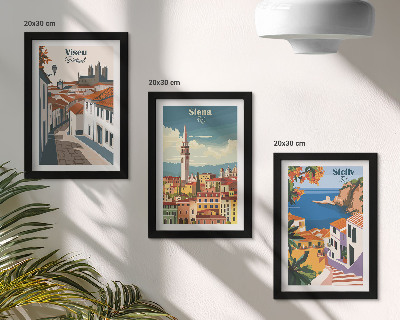 Keretezett triptichon Retro illusztrációk híres városokról a világ minden tájáról