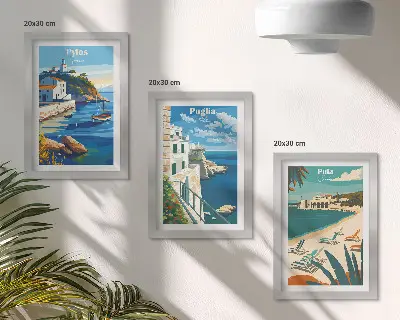 Keretezett triptichon festői tengerparti tájak és turisztikai célpontok