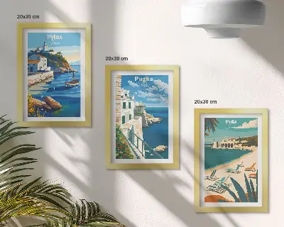 Keretezett triptichon festői tengerparti tájak és turisztikai célpontok