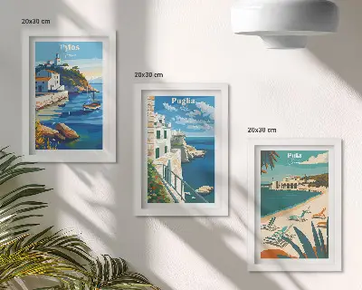 Keretezett triptichon festői tengerparti tájak és turisztikai célpontok