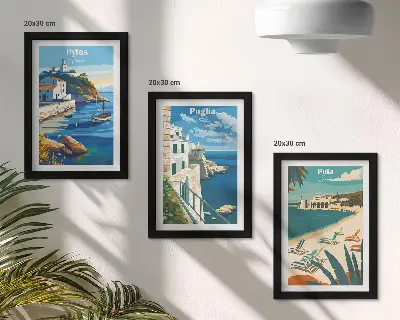 Keretezett triptichon festői tengerparti tájak és turisztikai célpontok