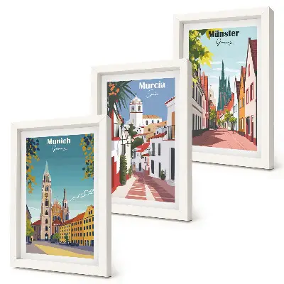 Modern keretezett képszett európai városokat ábrázoló színes illusztrációkkal