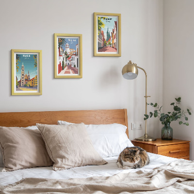 Modern keretezett kép szett Európai városok színes illusztrációkon