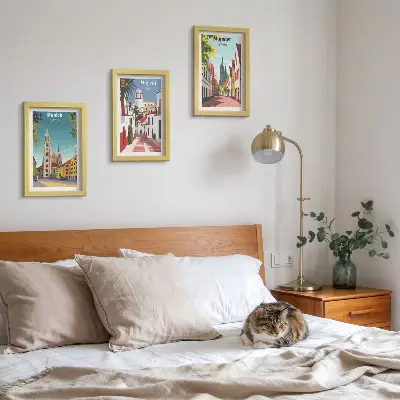 Modern keretezett képszett európai városokat ábrázoló színes illusztrációkkal