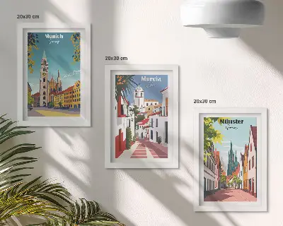 Modern keretezett képszett európai városokat ábrázoló színes illusztrációkkal