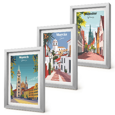Modern keretezett kép szett Európai városok színes illusztrációkon