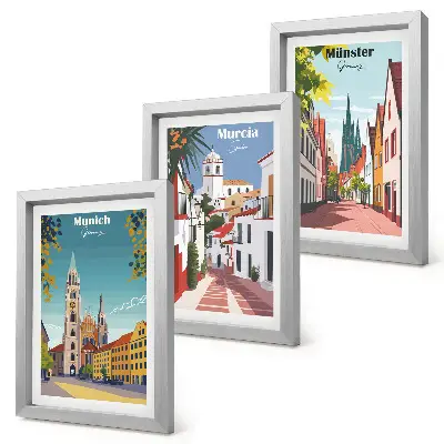 Modern keretezett képszett európai városokat ábrázoló színes illusztrációkkal
