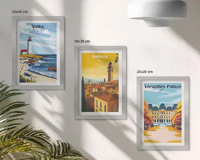 Keretezett triptichon tengerparti és városi látkép híres helyekről