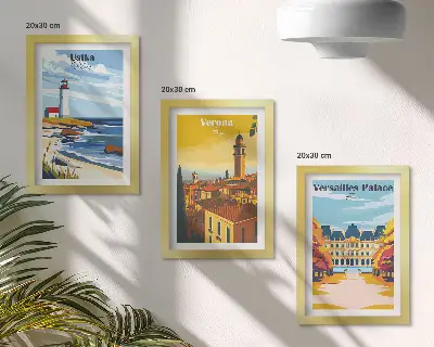 Keretezett triptichon tengerparti és városi látkép híres helyekről