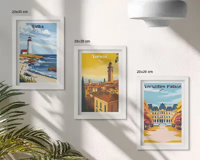 Keretezett triptichon tengerparti és városi látkép híres helyekről