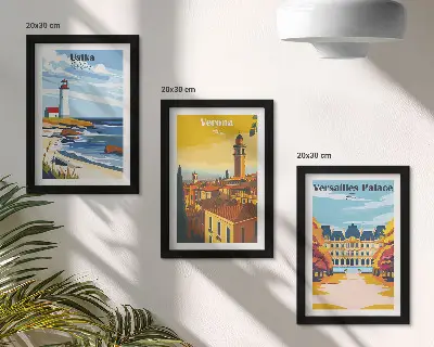 Keretezett triptichon tengerparti és városi látkép híres helyekről