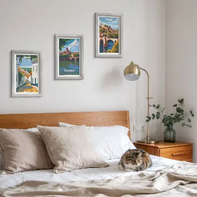 Híres városok retró stílusú grafikái keretezett triptichon