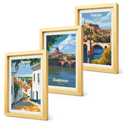 Híres városok retró stílusú grafikái keretezett triptichon